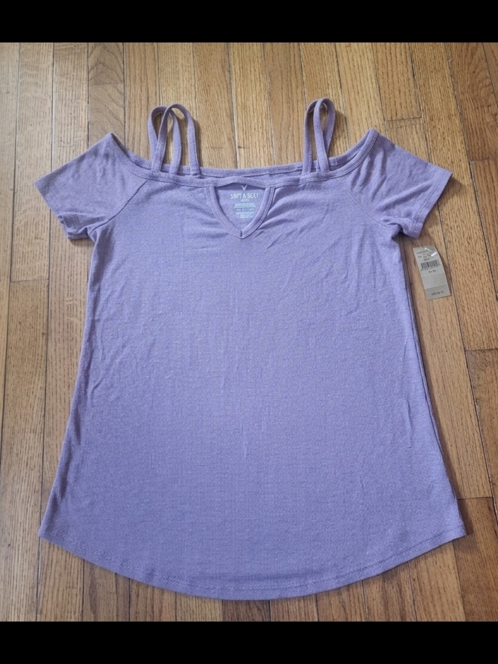 American Eagle Lavender Off-Shoulder Double-Strap Ribbed Top